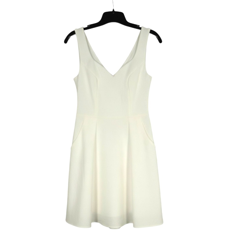 NWT MI AMI White TWILL Sleeveless POCKETS Zip PLEATED SKIRT Fit & Flare DRESS S